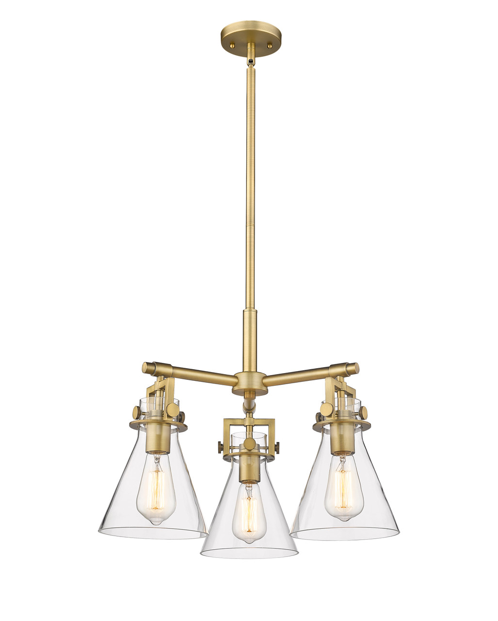 INNOVATIONS 411-3CR-BB-G411-7CL Newton Cone 3 20.625 inch Pendant Brushed Brass