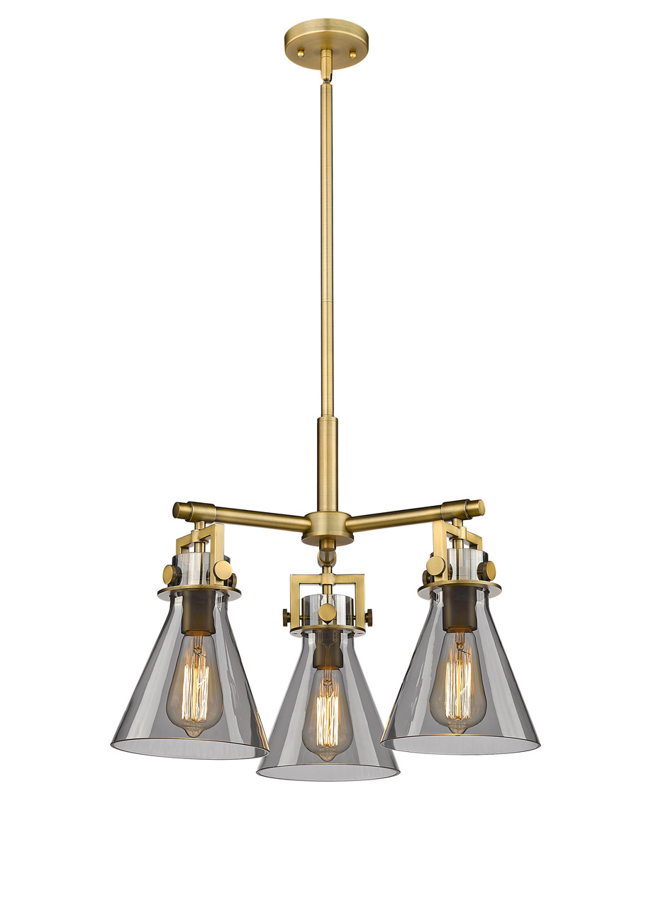 INNOVATIONS 411-3CR-BB-G411-7SM Newton Cone 3 20.625 inch Pendant Brushed Brass