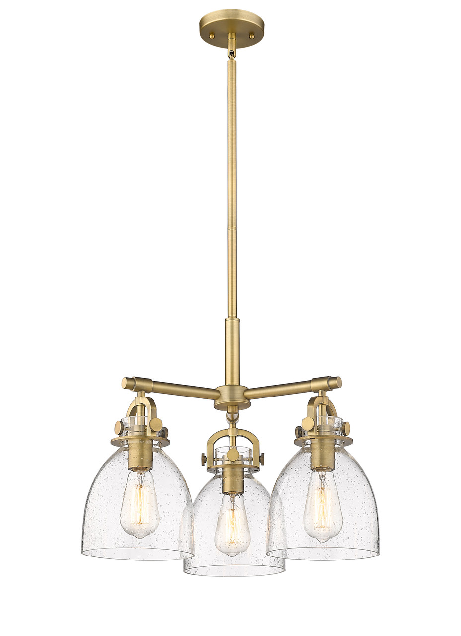 INNOVATIONS 410-3CR-BB-G412-7SDY Newton Bell 3 20.625 inch Pendant Brushed Brass