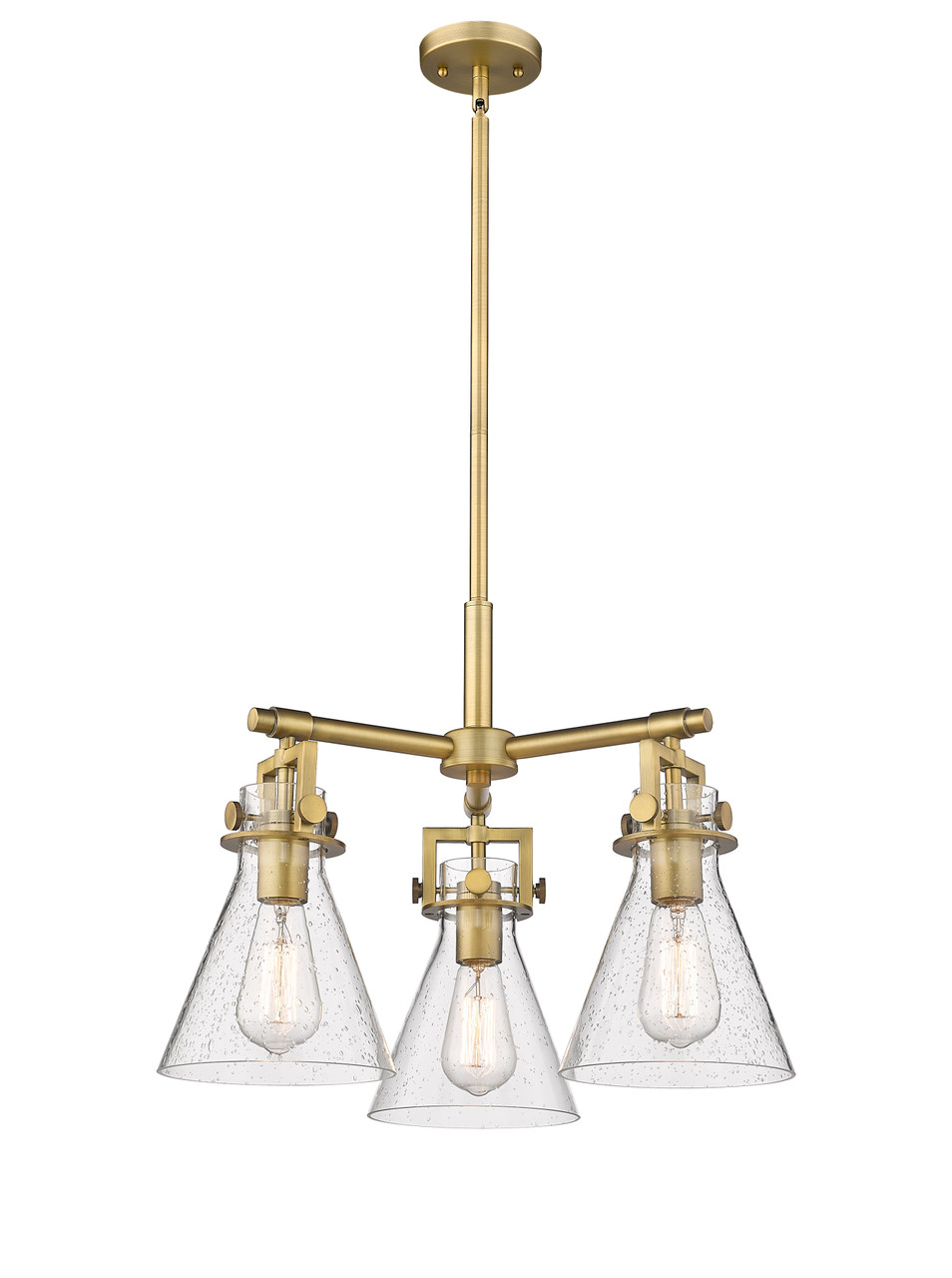 INNOVATIONS 411-3CR-BB-G411-7SDY Newton Cone 3 20.625 inch Pendant Brushed Brass