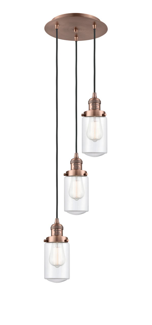 INNOVATIONS 113F-3P-AC-G312 Dover 3 Light Multi-Pendant part of the Franklin Restoration Collection Antique Copper