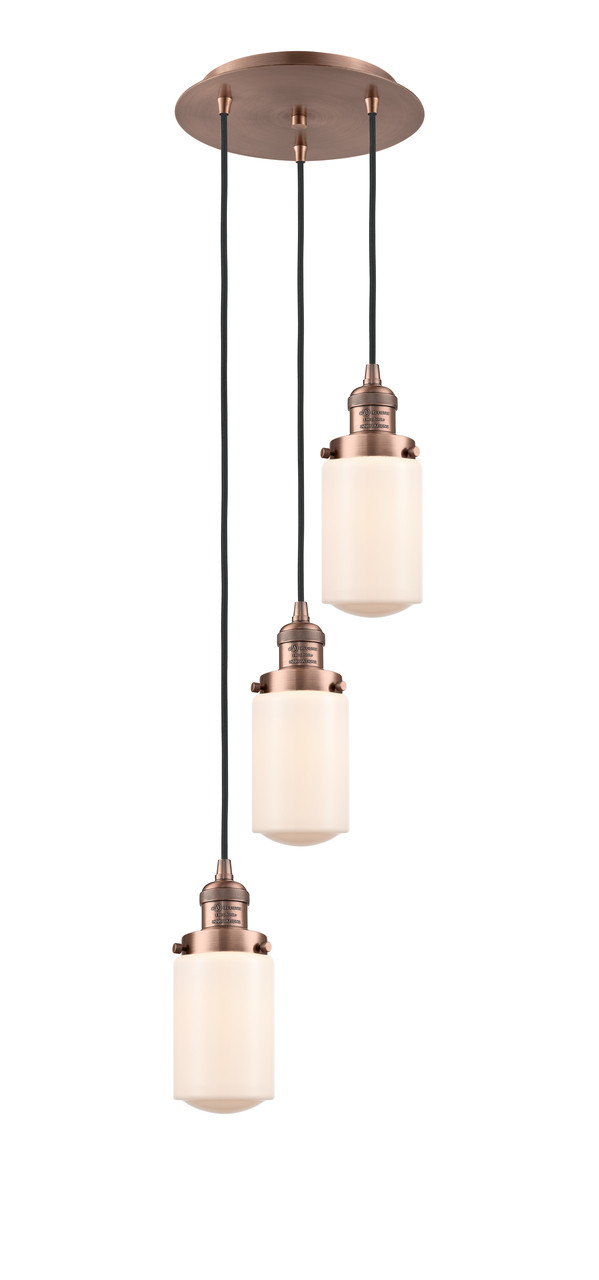 INNOVATIONS 113F-3P-AC-G311 Dover 3 Light Multi-Pendant part of the Franklin Restoration Collection Antique Copper