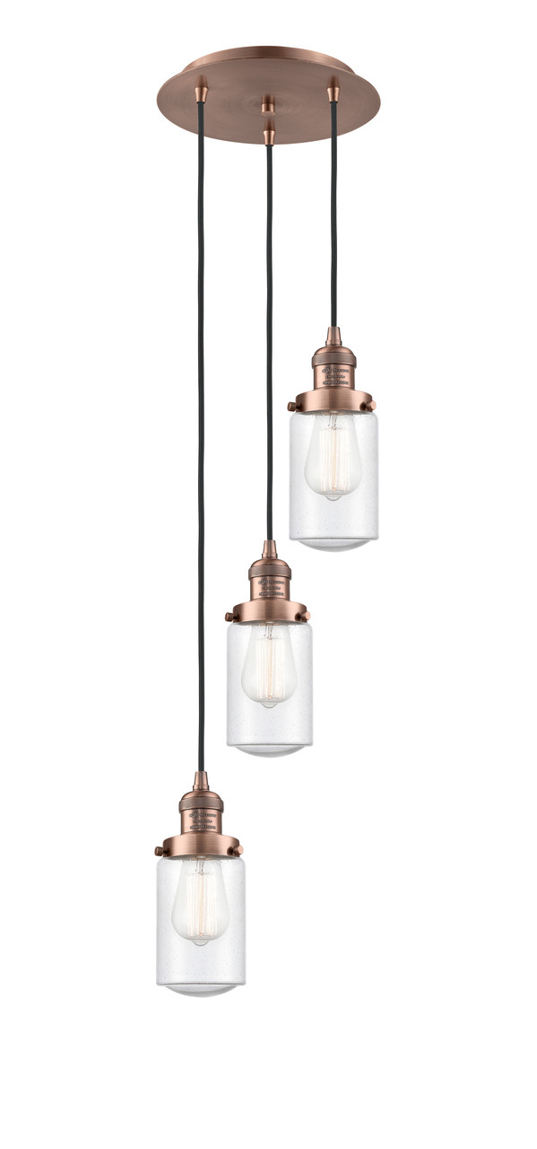 INNOVATIONS 113F-3P-AC-G314 Dover 3 Light Multi-Pendant part of the Franklin Restoration Collection Antique Copper