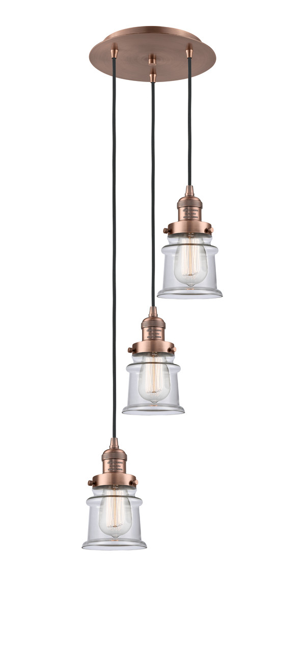 INNOVATIONS 113F-3P-AC-G182S Canton 3 Light Multi-Pendant part of the Franklin Restoration Collection Antique Copper