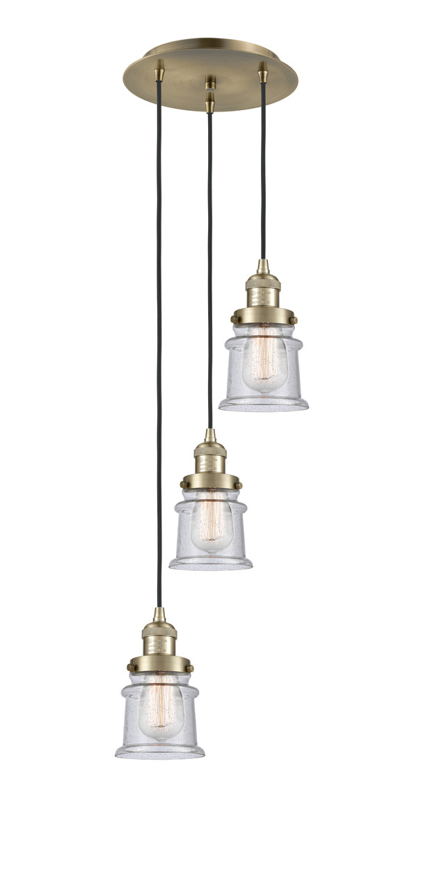 INNOVATIONS 113F-3P-AB-G184S Canton 3 Light Multi-Pendant part of the Franklin Restoration Collection Antique Brass