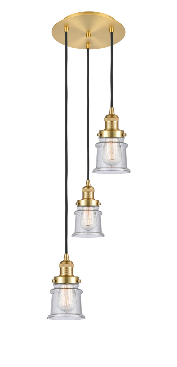 INNOVATIONS 113F-3P-SG-G184S Canton 3 Light Multi-Pendant part of the Franklin Restoration Collection Satin Gold