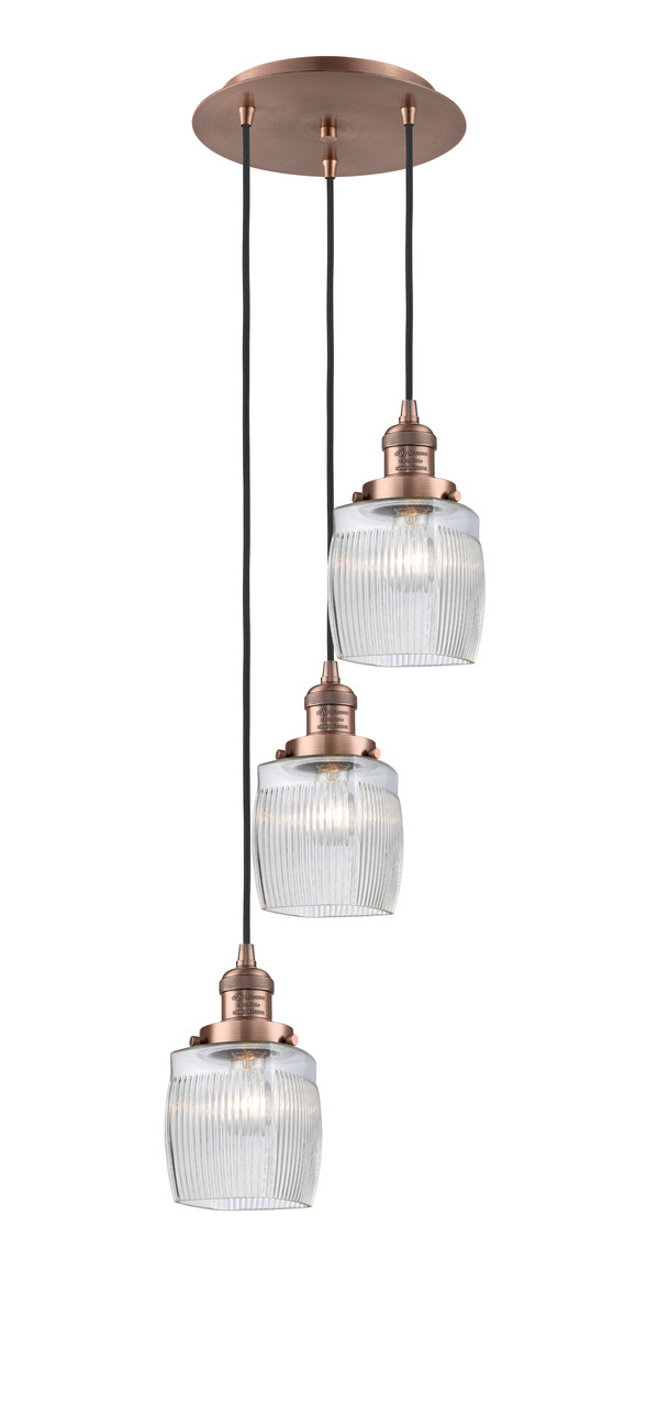 INNOVATIONS 113F-3P-AC-G302 Colton 3 Light Multi-Pendant part of the Franklin Restoration Collection Antique Copper