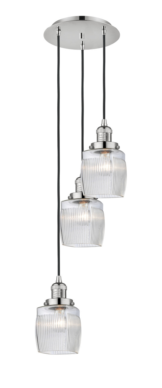 INNOVATIONS 113F-3P-PN-G302 Colton 3 Light Multi-Pendant part of the Franklin Restoration Collection Polished Nickel