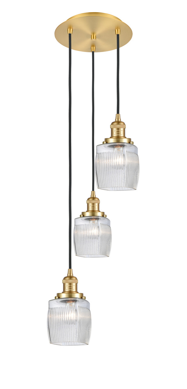 INNOVATIONS 113F-3P-SG-G302 Colton 3 Light Multi-Pendant part of the Franklin Restoration Collection Satin Gold
