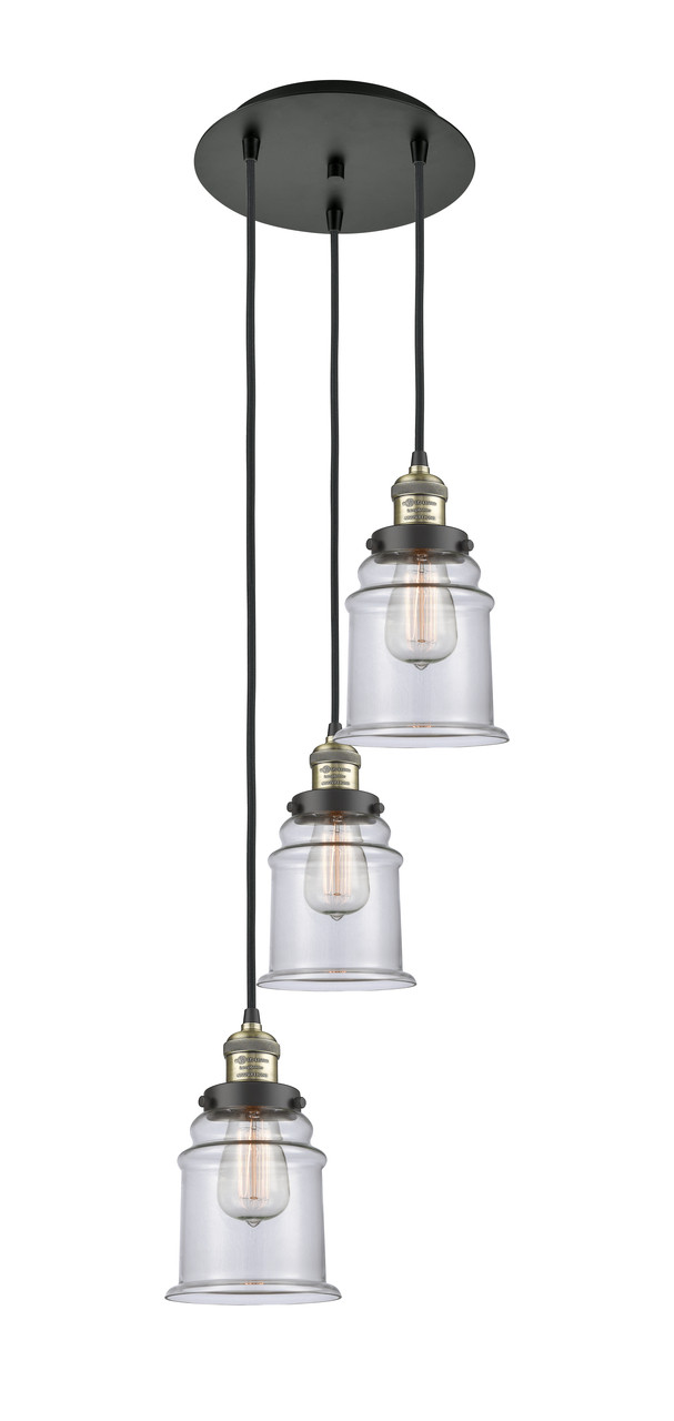 INNOVATIONS 113F-3P-BAB-G182 Canton 3 Light Multi-Pendant part of the Franklin Restoration Collection Black Antique Brass