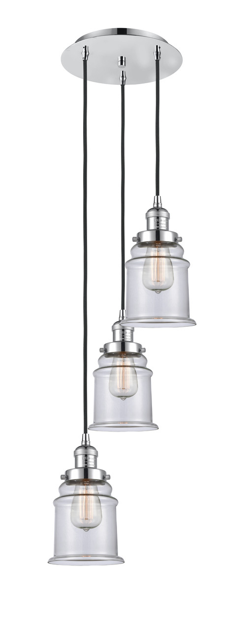 INNOVATIONS 113F-3P-PC-G182 Canton 3 Light Multi-Pendant part of the Franklin Restoration Collection Polished Chrome