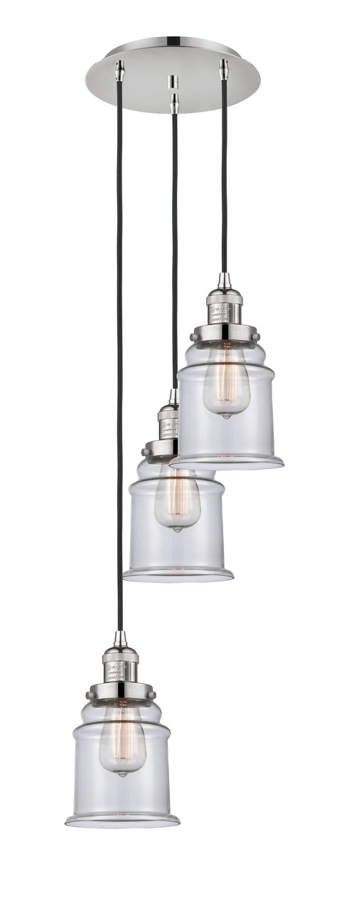 INNOVATIONS 113F-3P-PN-G182 Canton 3 Light Multi-Pendant part of the Franklin Restoration Collection Polished Nickel