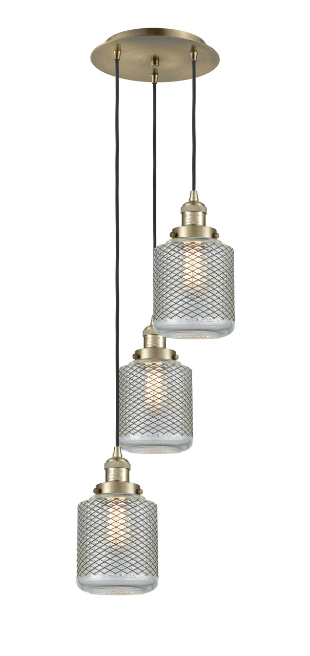 INNOVATIONS 113F-3P-AB-G262 Stanton 3 Light Multi-Pendant part of the Franklin Restoration Collection Antique Brass