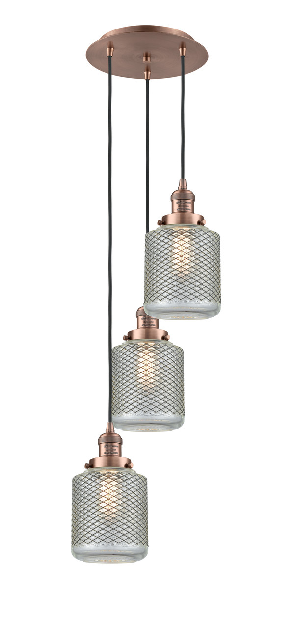 INNOVATIONS 113F-3P-AC-G262 Stanton 3 Light Multi-Pendant part of the Franklin Restoration Collection Antique Copper
