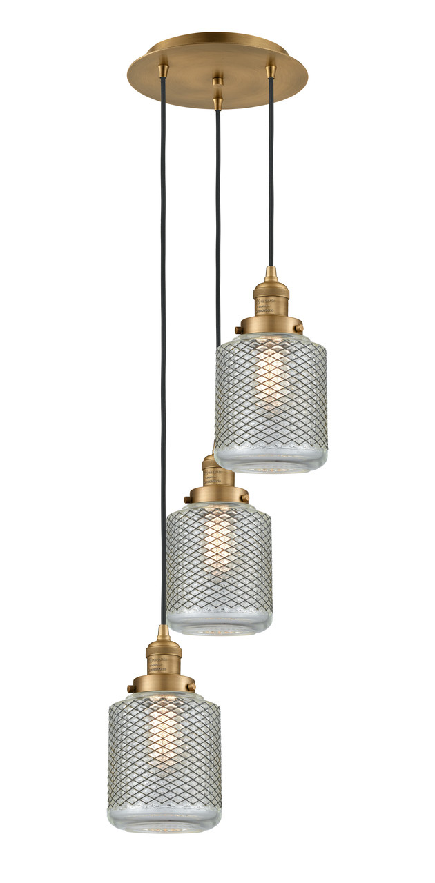 INNOVATIONS 113F-3P-BB-G262 Stanton 3 Light Multi-Pendant part of the Franklin Restoration Collection Brushed Brass