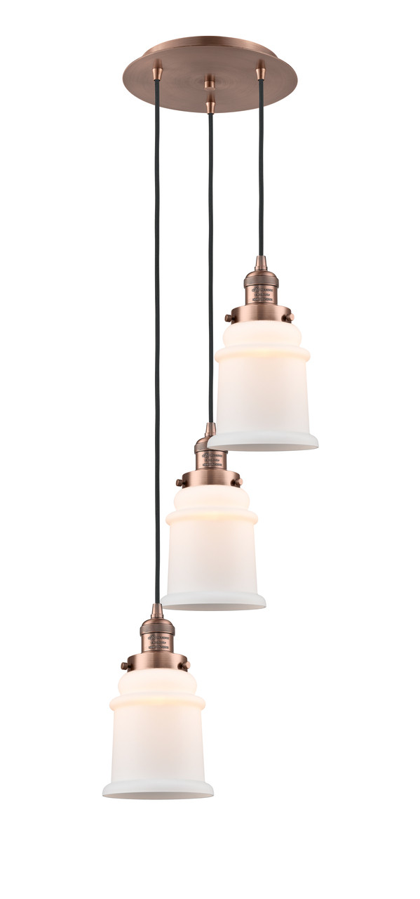 INNOVATIONS 113F-3P-AC-G181 Canton 3 Light Multi-Pendant part of the Franklin Restoration Collection Antique Copper