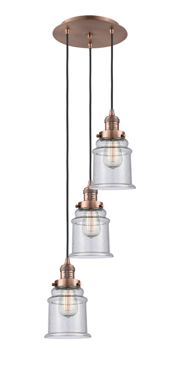 INNOVATIONS 113F-3P-AC-G184 Canton 3 Light Multi-Pendant part of the Franklin Restoration Collection Antique Copper