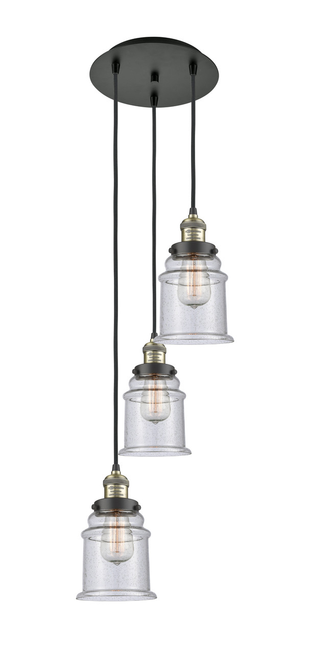 INNOVATIONS 113F-3P-BAB-G184 Canton 3 Light Multi-Pendant part of the Franklin Restoration Collection Black Antique Brass