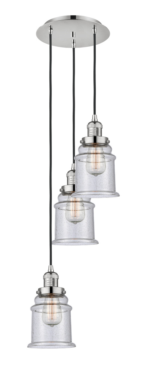 INNOVATIONS 113F-3P-PN-G184 Canton 3 Light Multi-Pendant part of the Franklin Restoration Collection Polished Nickel
