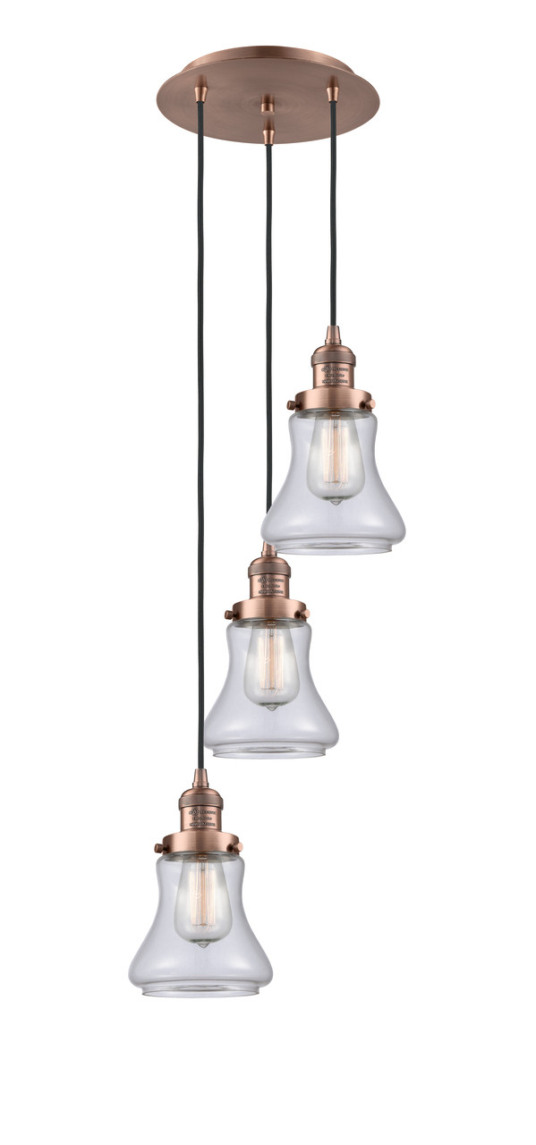 INNOVATIONS 113F-3P-AC-G192 Bellmont 3 Light Multi-Pendant part of the Franklin Restoration Collection Antique Copper