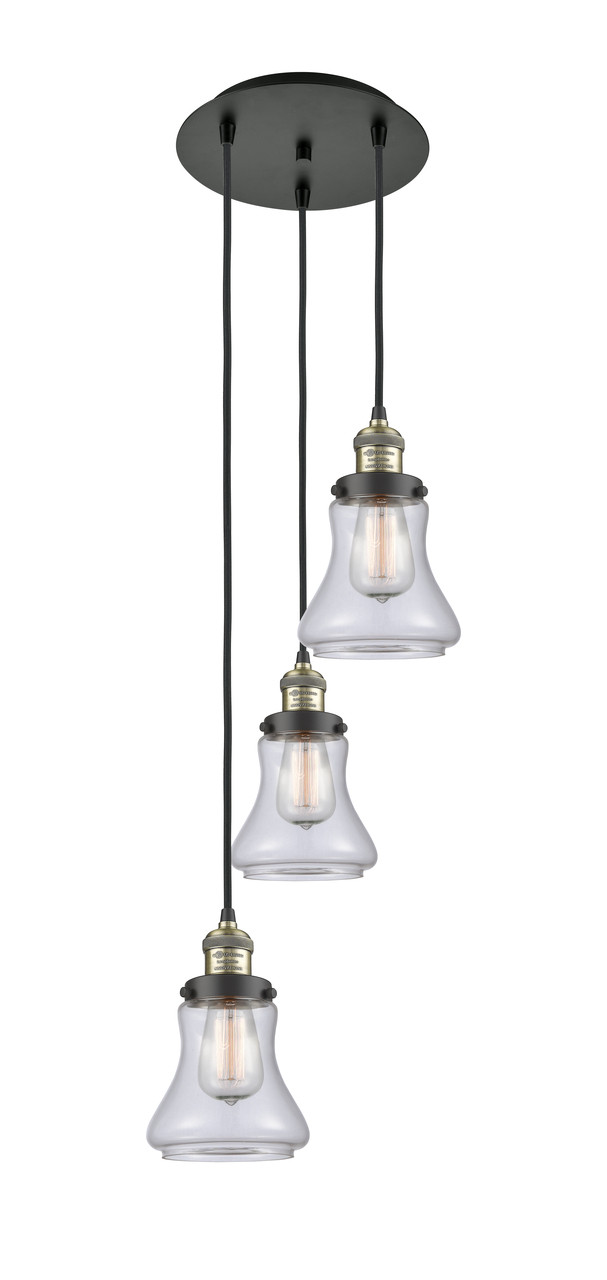 INNOVATIONS 113F-3P-BAB-G192 Bellmont 3 Light Multi-Pendant part of the Franklin Restoration Collection Black Antique Brass