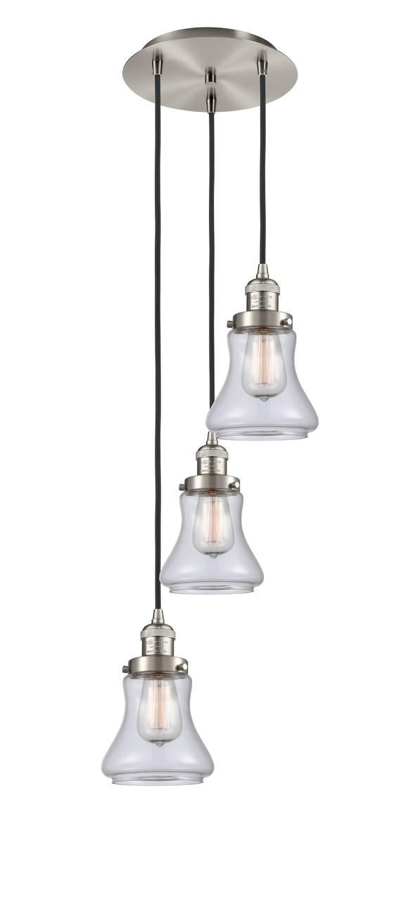 INNOVATIONS 113F-3P-SN-G192 Bellmont 3 Light Multi-Pendant part of the Franklin Restoration Collection Brushed Satin Nickel