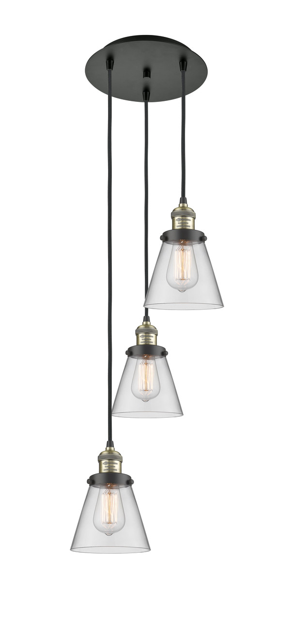 INNOVATIONS 113F-3P-BAB-G62 Cone 3 Light Multi-Pendant part of the Franklin Restoration Collection Black Antique Brass
