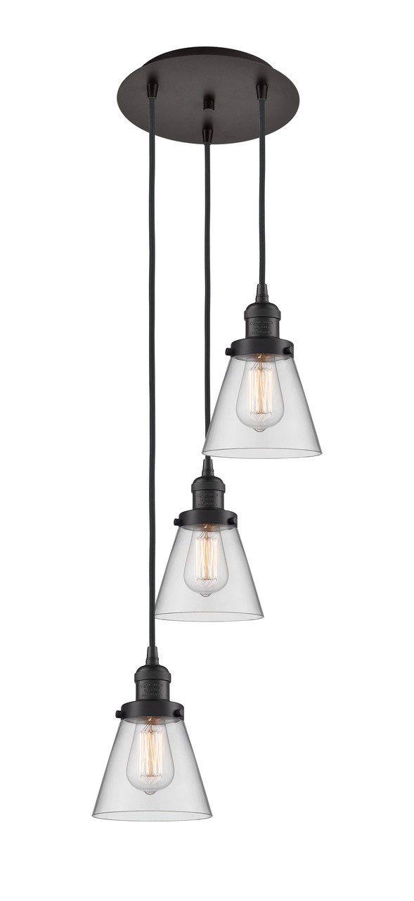 INNOVATIONS 113F-3P-OB-G62 Cone 3 Light Multi-Pendant part of the Franklin Restoration Collection Oil Rubbed Bronze