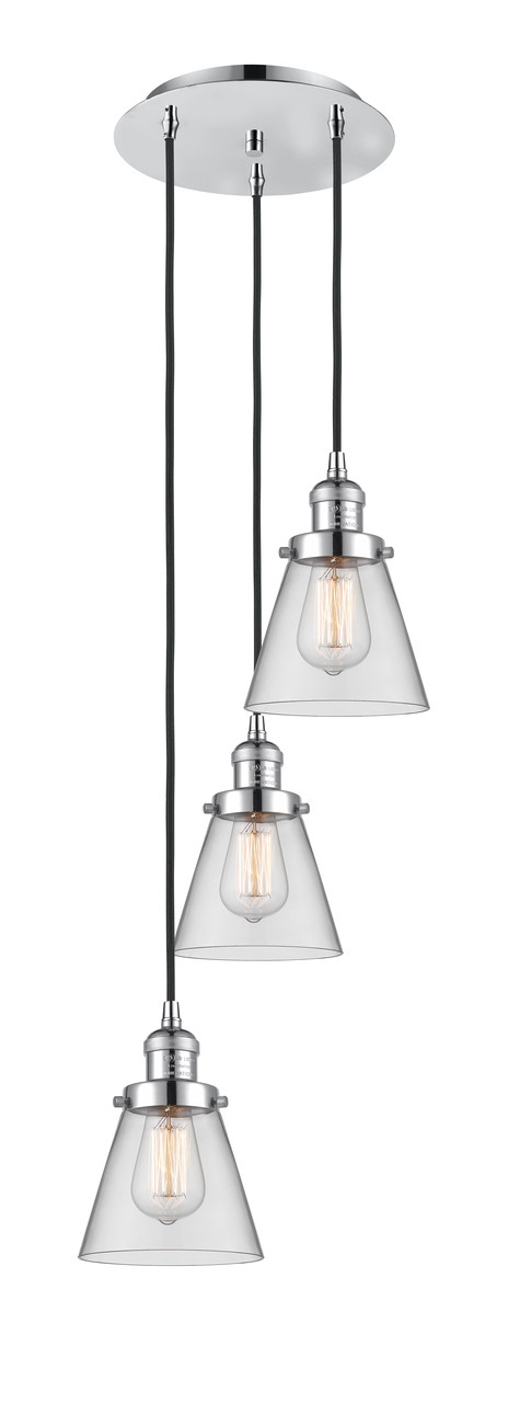 INNOVATIONS 113F-3P-PC-G62 Cone 3 Light Multi-Pendant part of the Franklin Restoration Collection Polished Chrome