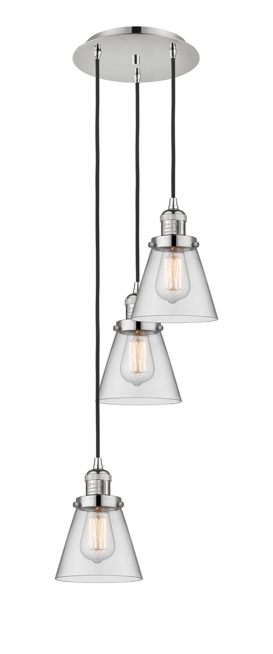 INNOVATIONS 113F-3P-PN-G62 Cone 3 Light Multi-Pendant part of the Franklin Restoration Collection Polished Nickel