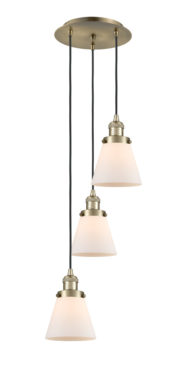 INNOVATIONS 113F-3P-AB-G61 Cone 3 Light Multi-Pendant part of the Franklin Restoration Collection Antique Brass