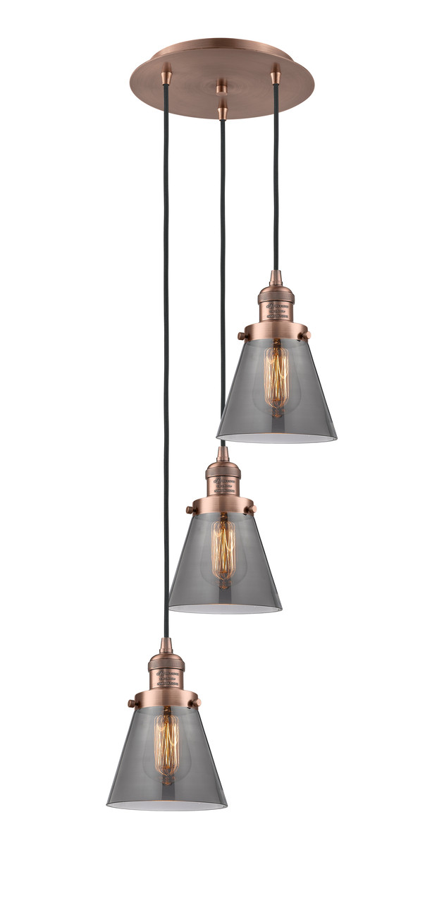 INNOVATIONS 113F-3P-AC-G63 Cone 3 Light Multi-Pendant part of the Franklin Restoration Collection Antique Copper