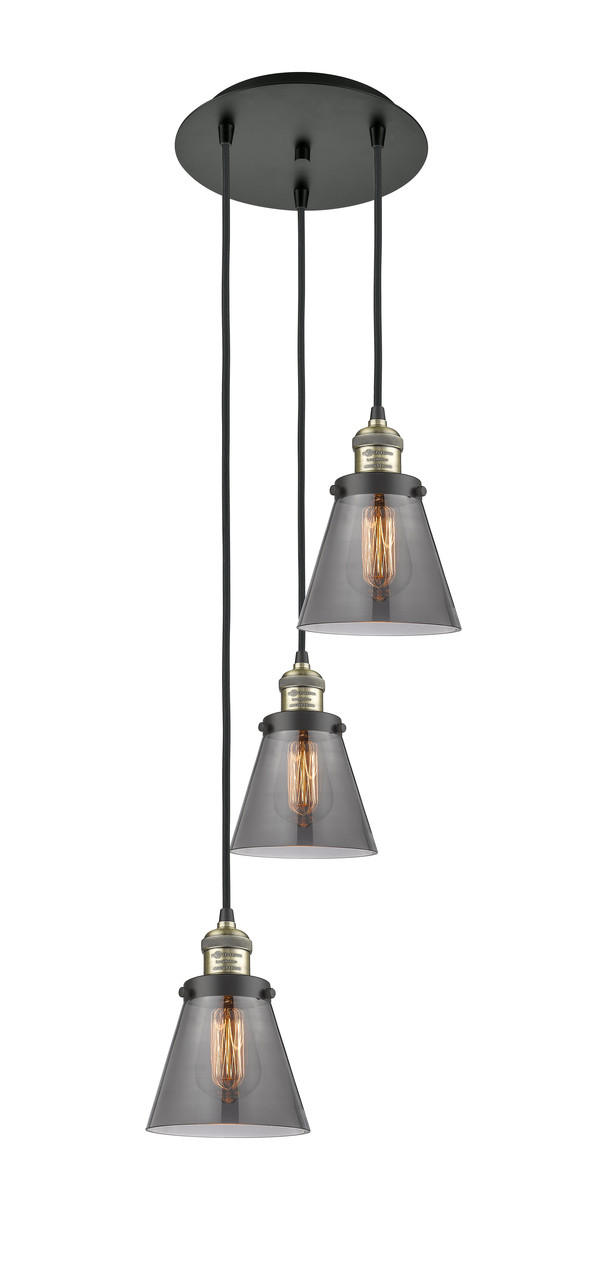 INNOVATIONS 113F-3P-BAB-G63 Cone 3 Light Multi-Pendant part of the Franklin Restoration Collection Black Antique Brass