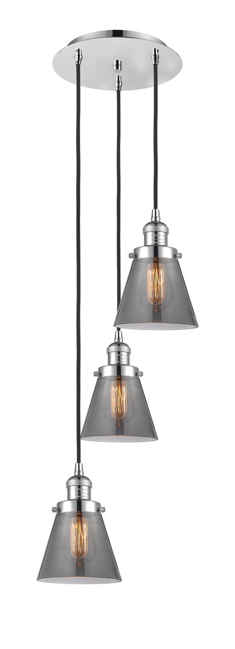 INNOVATIONS 113F-3P-PC-G63 Cone 3 Light Multi-Pendant part of the Franklin Restoration Collection Polished Chrome