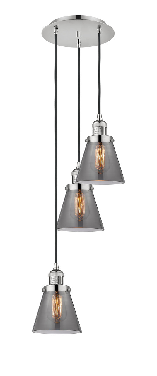 INNOVATIONS 113F-3P-PN-G63 Cone 3 Light Multi-Pendant part of the Franklin Restoration Collection Polished Nickel