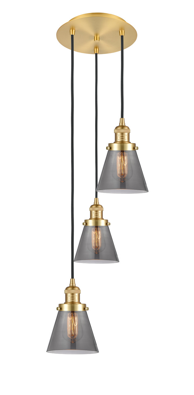 INNOVATIONS 113F-3P-SG-G63 Cone 3 Light Multi-Pendant part of the Franklin Restoration Collection Satin Gold