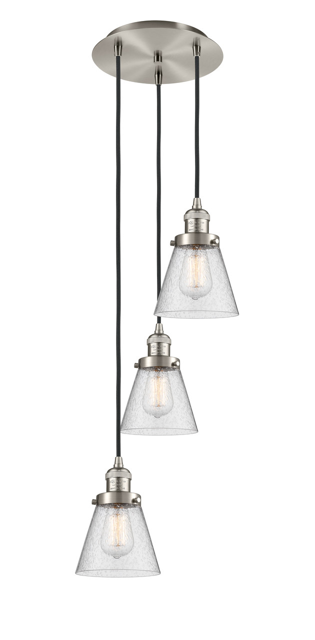 INNOVATIONS 113F-3P-SN-G64 Cone 3 Light Multi-Pendant part of the Franklin Restoration Collection Brushed Satin Nickel