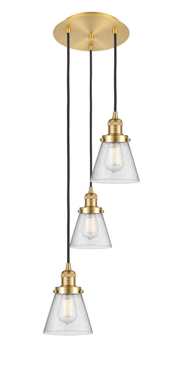 INNOVATIONS 113F-3P-SG-G64 Cone 3 Light Multi-Pendant part of the Franklin Restoration Collection Satin Gold