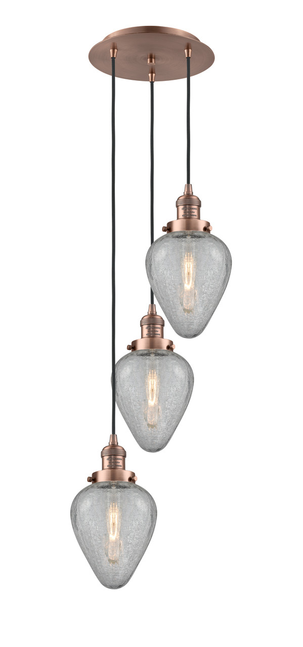 INNOVATIONS 113F-3P-AC-G165 Geneseo 3 Light Multi-Pendant part of the Franklin Restoration Collection Antique Copper