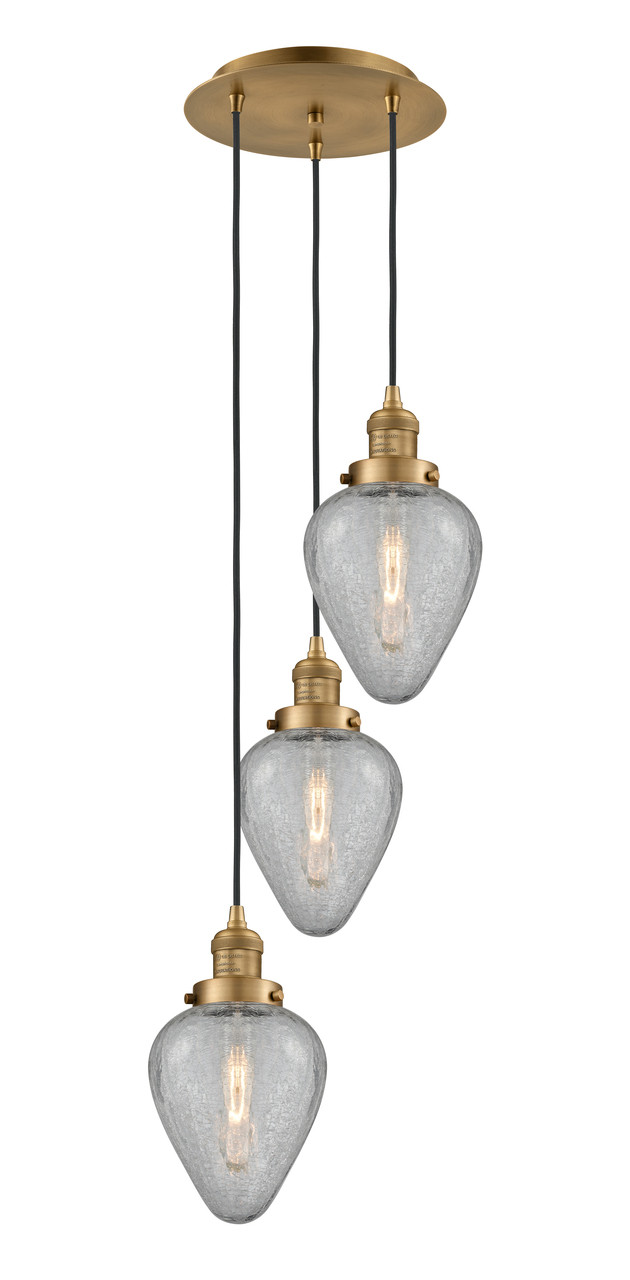 INNOVATIONS 113F-3P-BB-G165 Geneseo 3 Light Multi-Pendant part of the Franklin Restoration Collection Brushed Brass