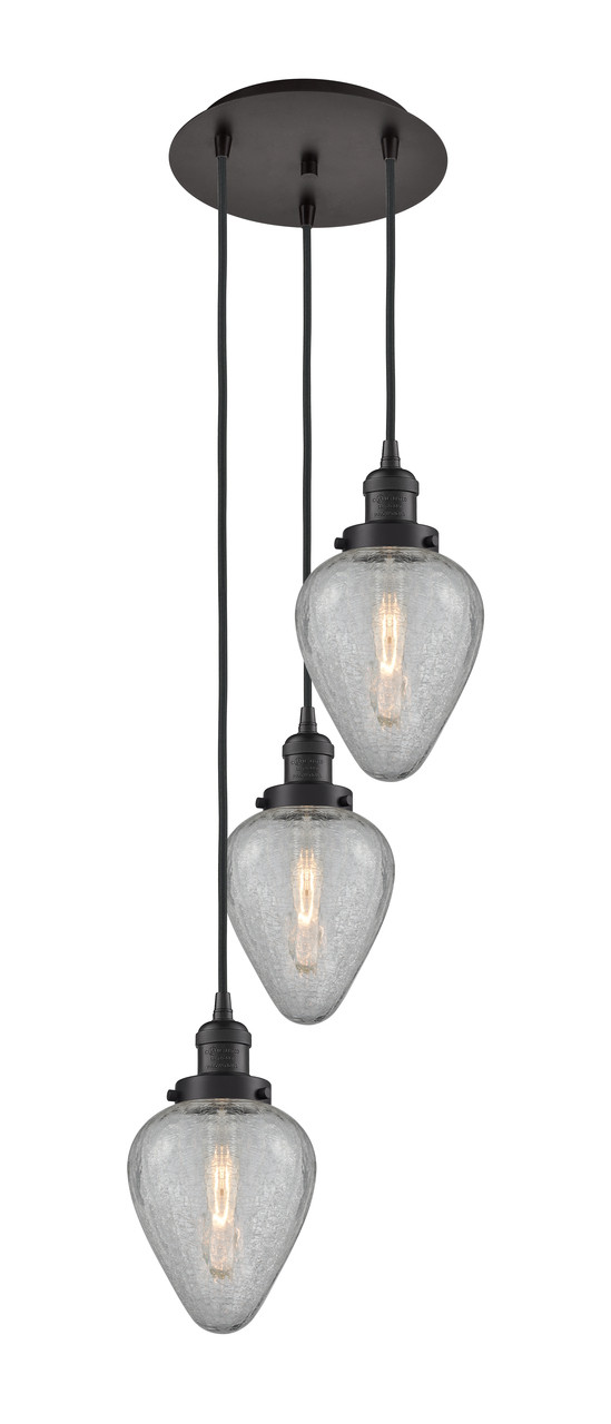 INNOVATIONS 113F-3P-OB-G165 Geneseo 3 Light Multi-Pendant part of the Franklin Restoration Collection Oil Rubbed Bronze