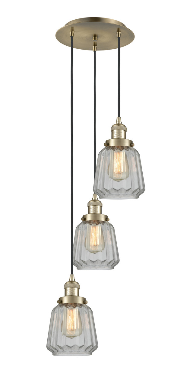 INNOVATIONS 113F-3P-AB-G142 Chatham 3 Light Multi-Pendant part of the Franklin Restoration Collection Antique Brass