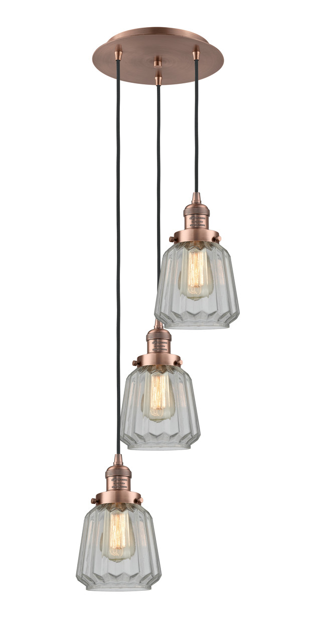 INNOVATIONS 113F-3P-AC-G142 Chatham 3 Light Multi-Pendant part of the Franklin Restoration Collection Antique Copper