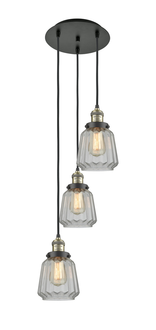 INNOVATIONS 113F-3P-BAB-G142 Chatham 3 Light Multi-Pendant part of the Franklin Restoration Collection Black Antique Brass