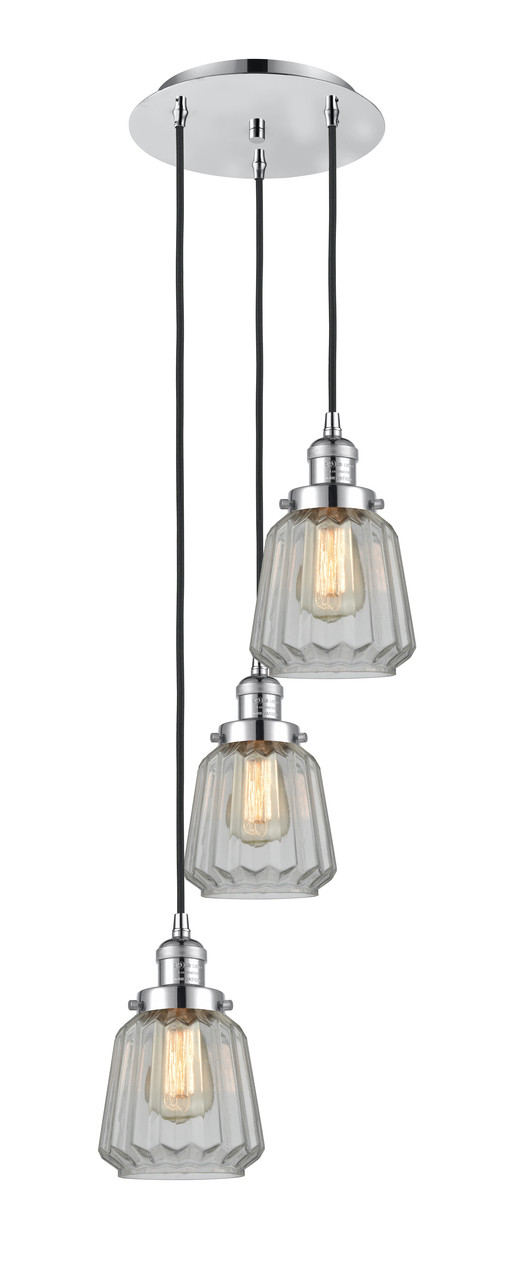 INNOVATIONS 113F-3P-PC-G142 Chatham 3 Light Multi-Pendant part of the Franklin Restoration Collection Polished Chrome