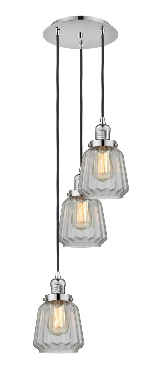INNOVATIONS 113F-3P-PN-G142 Chatham 3 Light Multi-Pendant part of the Franklin Restoration Collection Polished Nickel