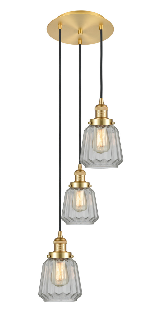 INNOVATIONS 113F-3P-SG-G142 Chatham 3 Light Multi-Pendant part of the Franklin Restoration Collection Satin Gold