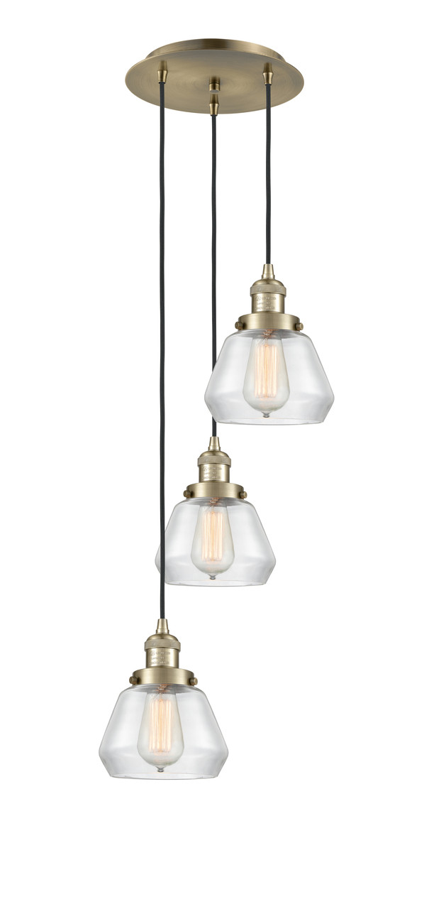 INNOVATIONS 113F-3P-AB-G172 Fulton 3 Light Multi-Pendant part of the Franklin Restoration Collection Antique Brass