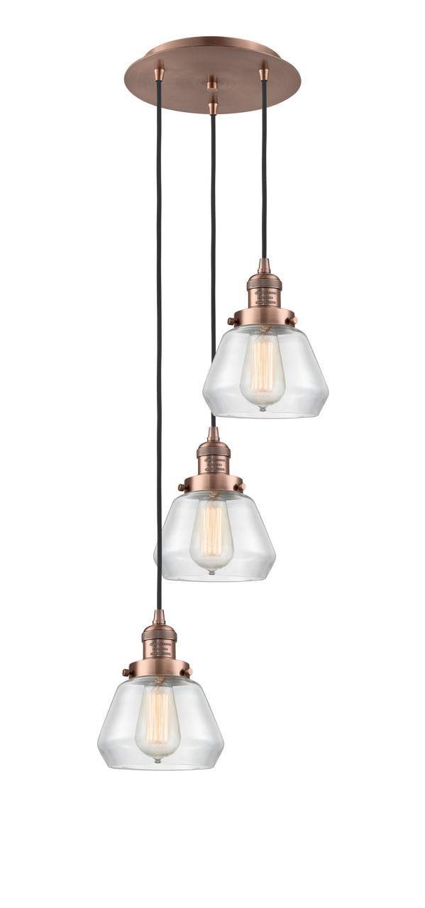 INNOVATIONS 113F-3P-AC-G172 Fulton 3 Light Multi-Pendant part of the Franklin Restoration Collection Antique Copper