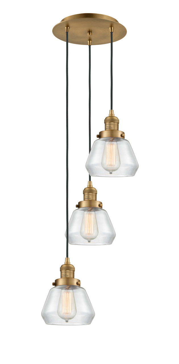 INNOVATIONS 113F-3P-BB-G172 Fulton 3 Light Multi-Pendant part of the Franklin Restoration Collection Brushed Brass